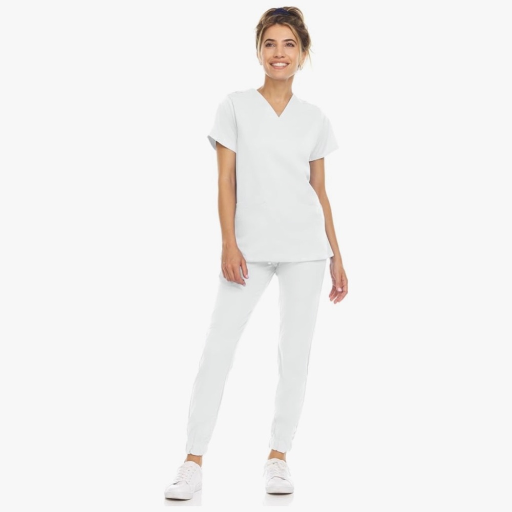 Medichic White V-Neck Scrub Set